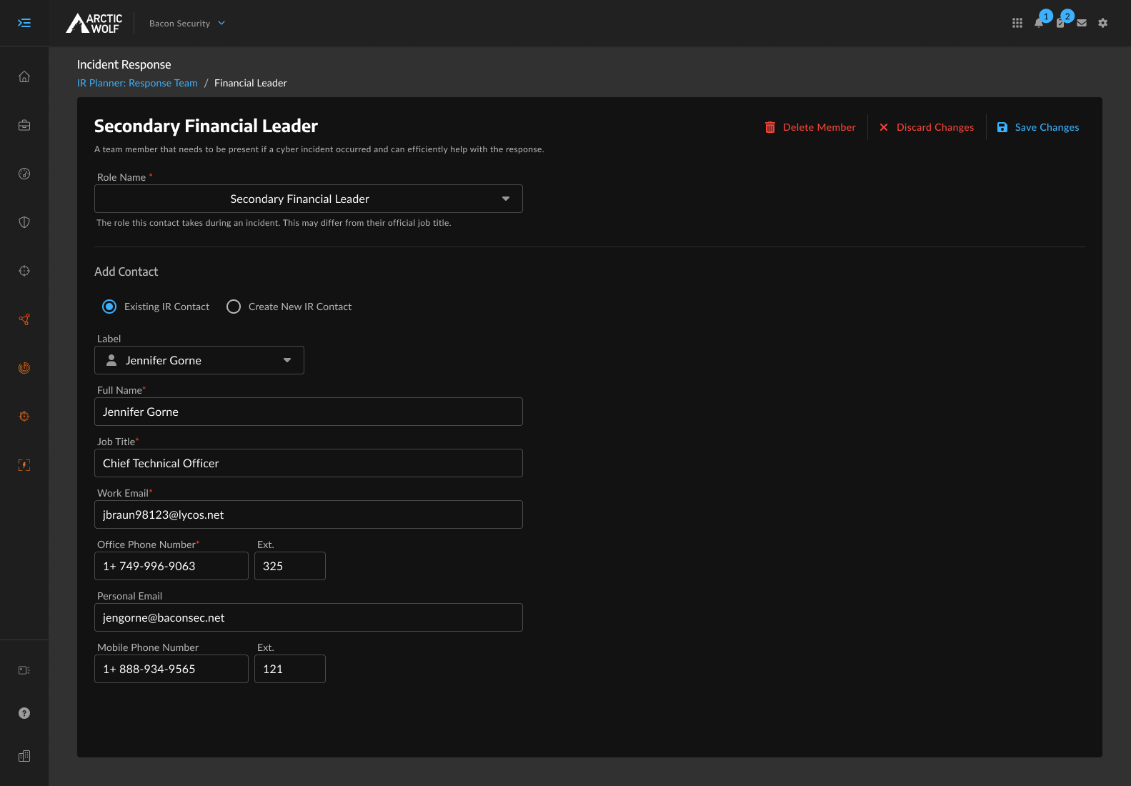 The Role Detail Page, with a breadcrumb back to the section, the full form laid out in place, and delete, discard and save actions in the header